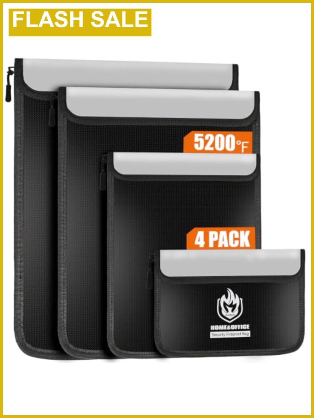 4 Pack Fireproof Document Bags Waterproof Reflective Fireproof Money Bag Set